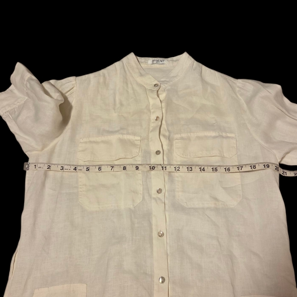 Lanhtropy Athina Midi Linen Dress Off-White Women's Small SHELL Buttons Beachy - Picture 7 of 11